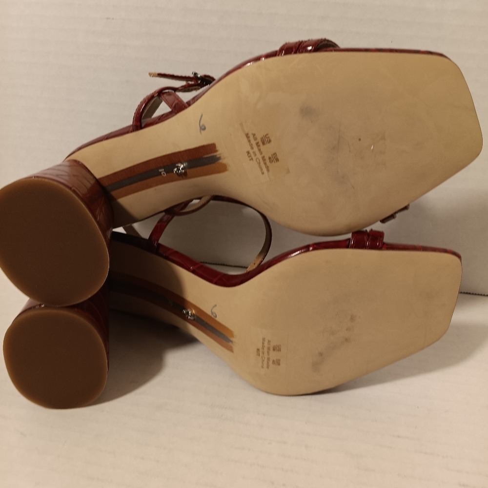 Sam Edelman Kit Sandal Womens 10 Burgundy Croc Embossed Square Toe Block Heel - Picture 8 of 9